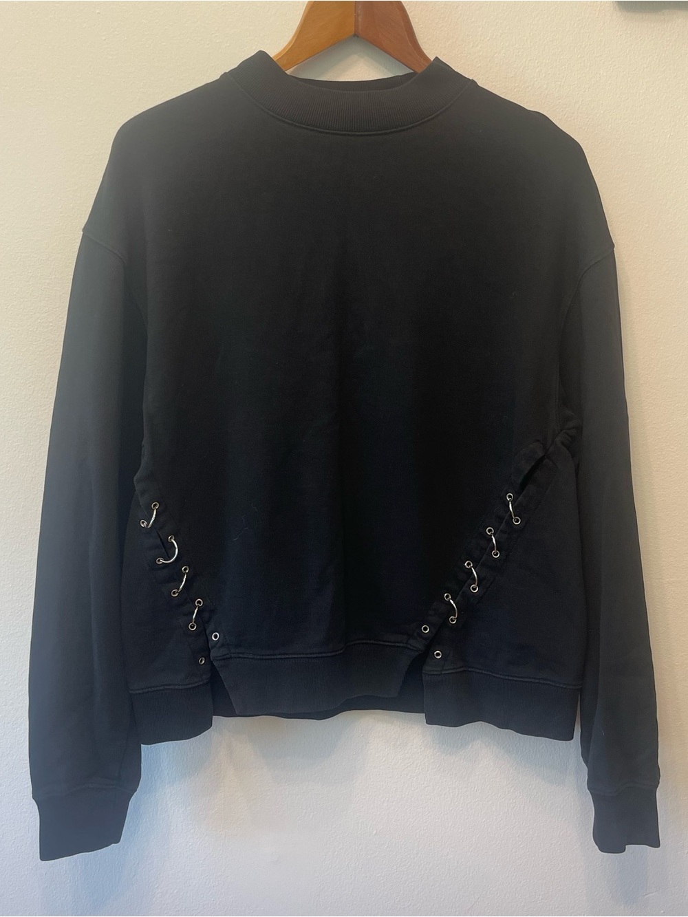 Allsaints Cotton Black Pierced Crewneck Sweatshirt S